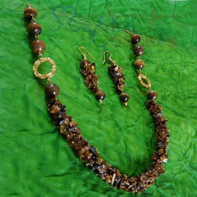 Tigers Eye Chips & Beads Set (Necklace + Earrings)