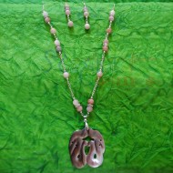 Peach Moonstone with Seashell Pendent Set (Necklace + Earrings)