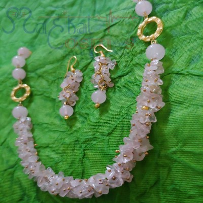 Rose Quartz Chips & Beads Set (Necklace + Earrings)