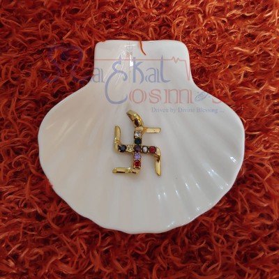Swastik Navratan Gold Plated Pendant